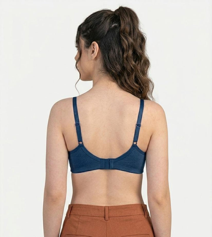 Comfort Lady Cotton Wire Free Women's Non-Padded Secret Support Bra - NAVY BLUE