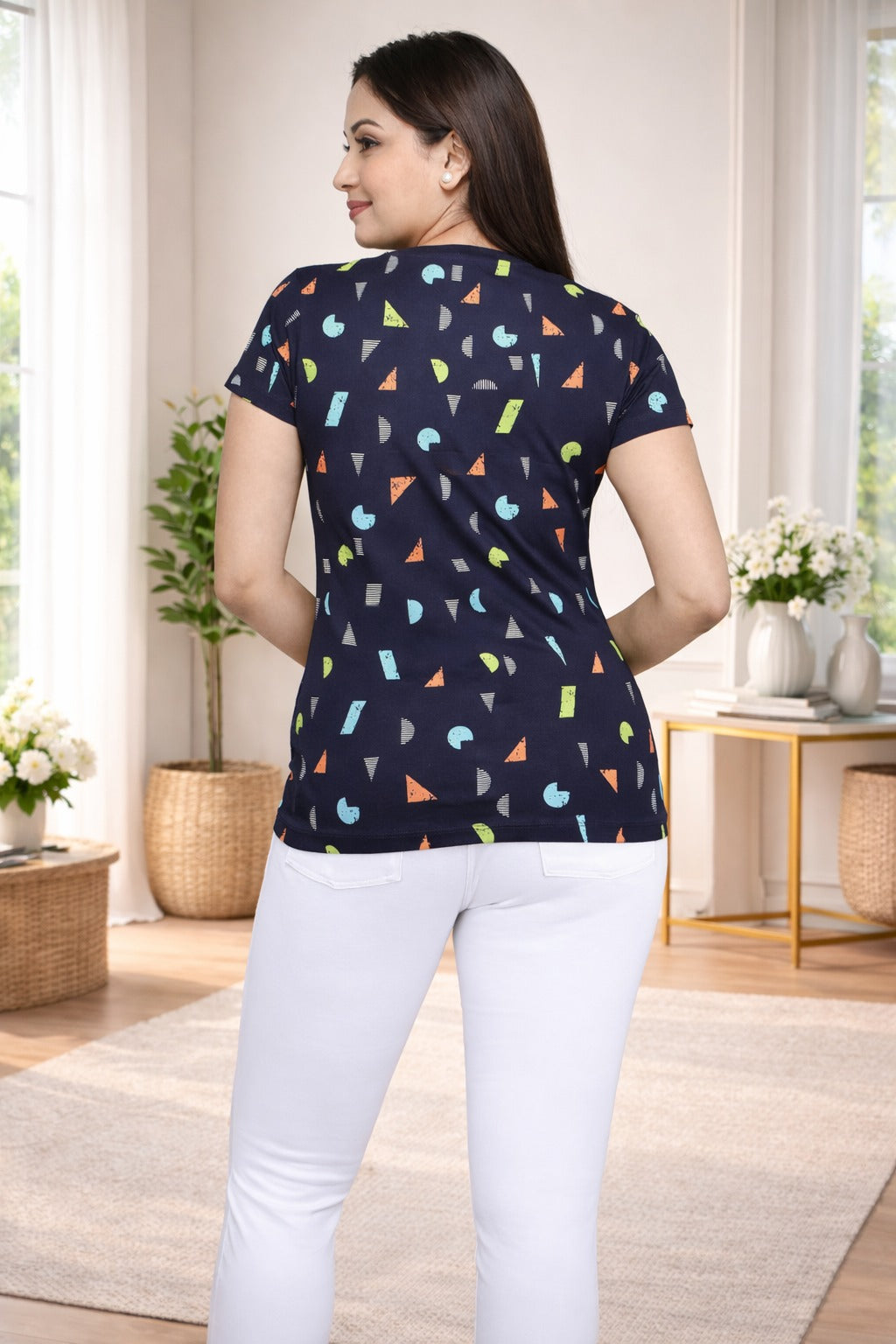 Comfort Lady All Over Printed Half Sleeve Cotton Round Neck T-Shirt