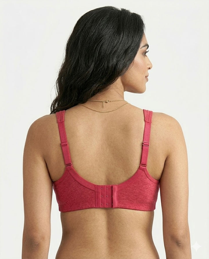 Comfort Lady Cotton Wire Free Women's Non-Padded Secret Support Bra - POPPY RED