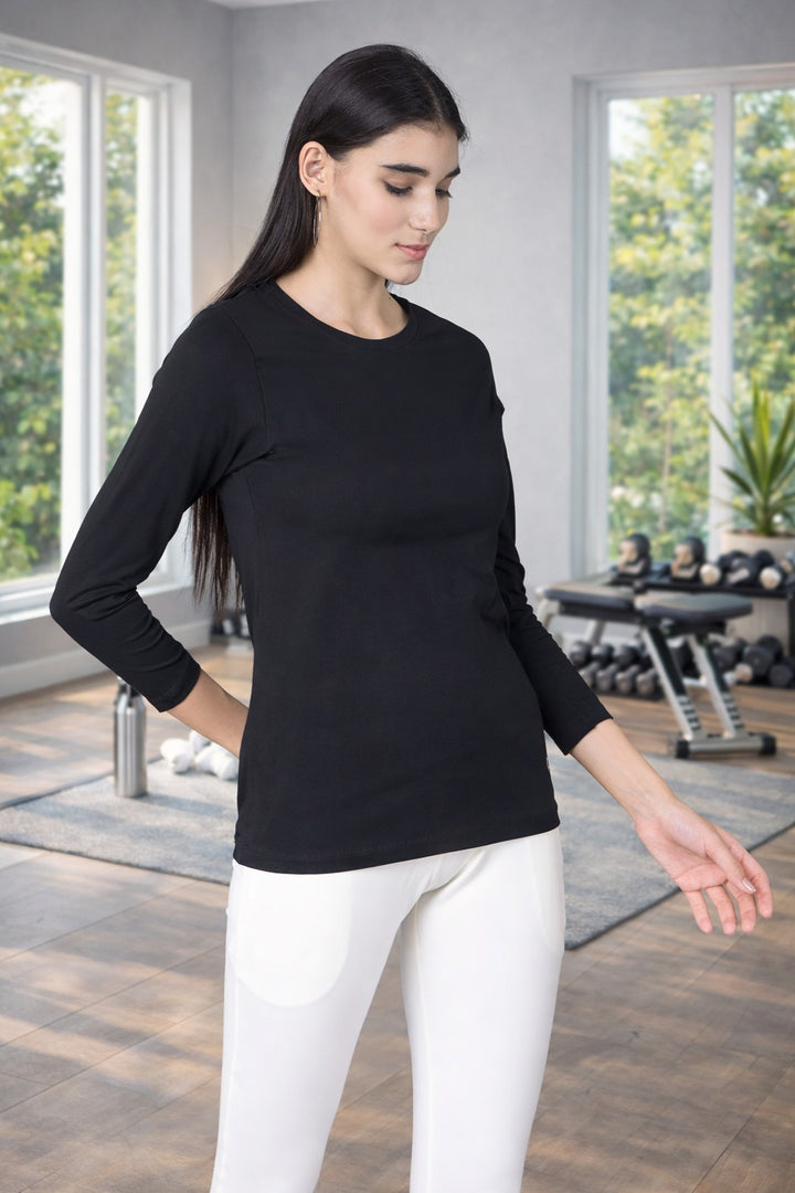 Comfort Lady Regular Fit Round Neck Plain Full Sleeve T-Shirt