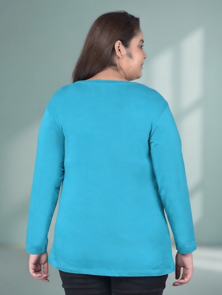 Comfort Lady Regular Fit Round Neck Plain Full Sleeve Plus Size T-Shirt