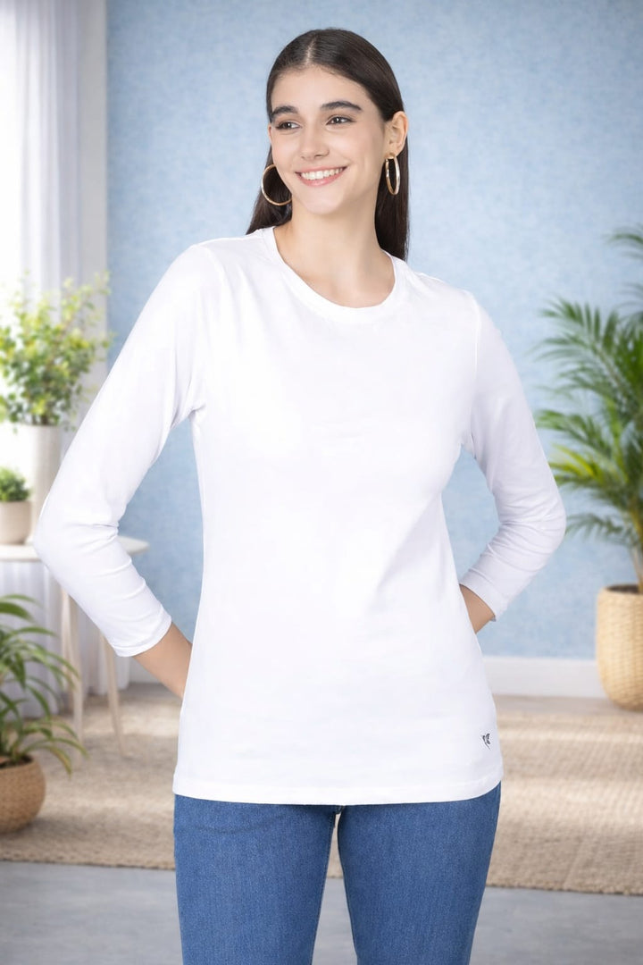 Comfort Lady Regular Fit Round Neck Plain Full Sleeve T-Shirt