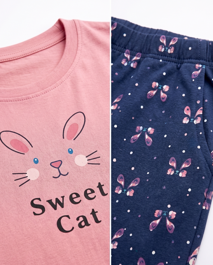 Loungewear Round Neck Printed T-Shirt with Pyjama