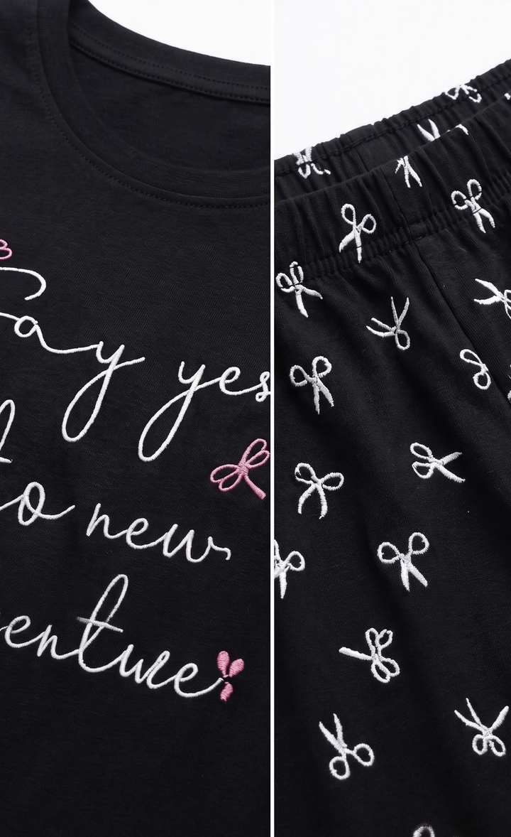 Loungewear Round Neck Printed T-Shirt with Pyjama