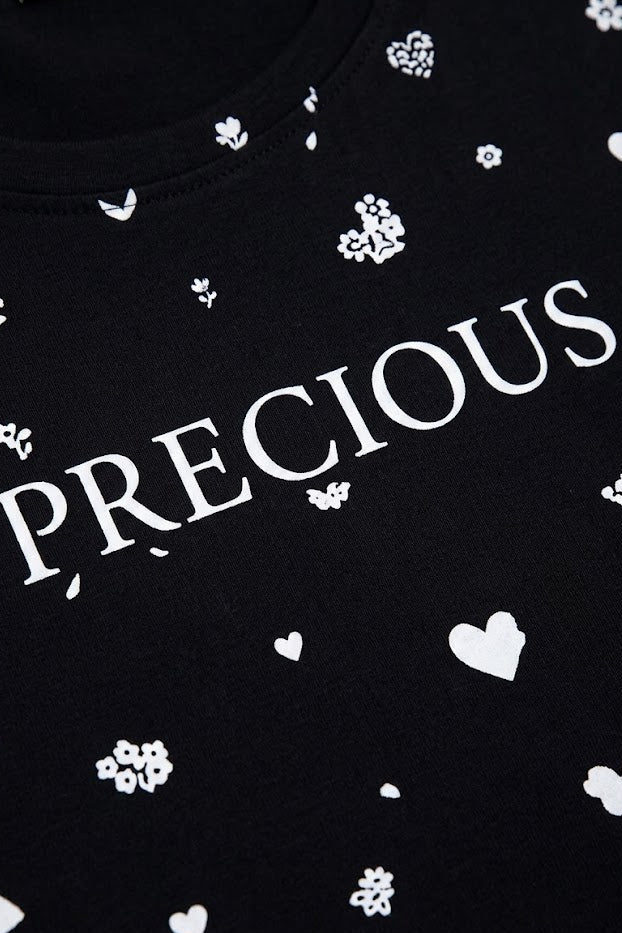 Comfort Lady Chest Print Half Sleeve Cotton Round Neck T-Shirt