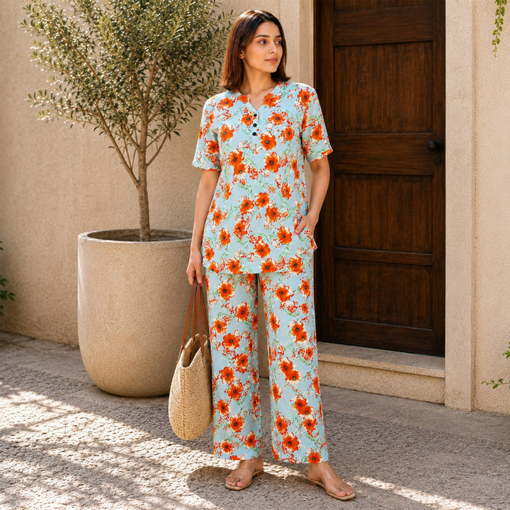 COMFORT LADY CO ORD SET WOMEN | PRINTED LOUNGE WEAR TWO PIECE OUTFIT | AIRPORT LOOK & TRAVEL WEAR