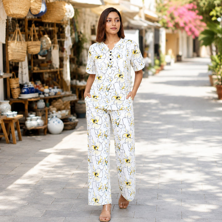 COMFORT LADY CO ORD SET WOMEN | PRINTED LOUNGE WEAR TWO PIECE OUTFIT | AIRPORT LOOK & TRAVEL WEAR