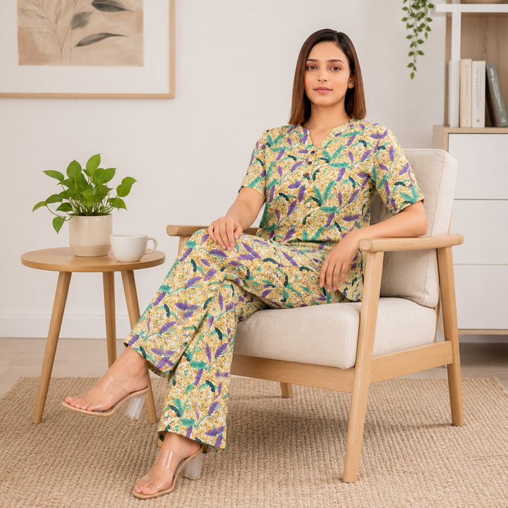 COMFORT LADY CO ORD SET WOMEN | PRINTED LOUNGE WEAR TWO PIECE OUTFIT | AIRPORT LOOK & TRAVEL WEAR