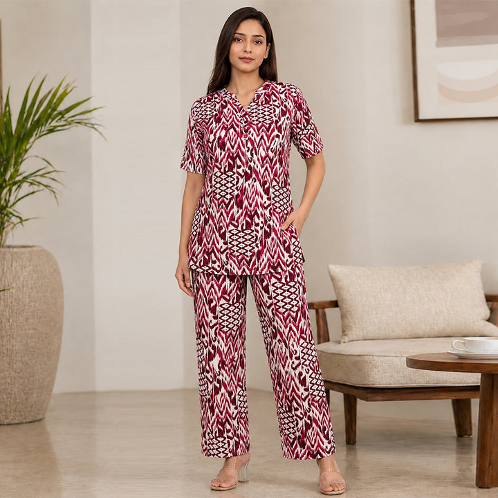 COMFORT LADY CO ORD SET WOMEN | PRINTED LOUNGE WEAR TWO PIECE OUTFIT | AIRPORT LOOK & TRAVEL WEAR