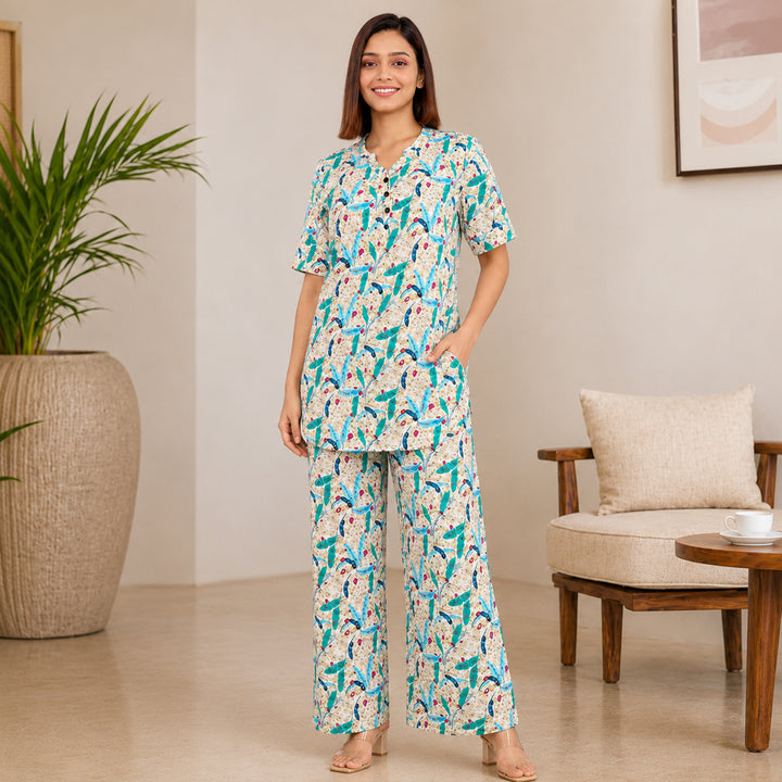 COMFORT LADY CO ORD SET WOMEN | PRINTED LOUNGE WEAR TWO PIECE OUTFIT | AIRPORT LOOK & TRAVEL WEAR