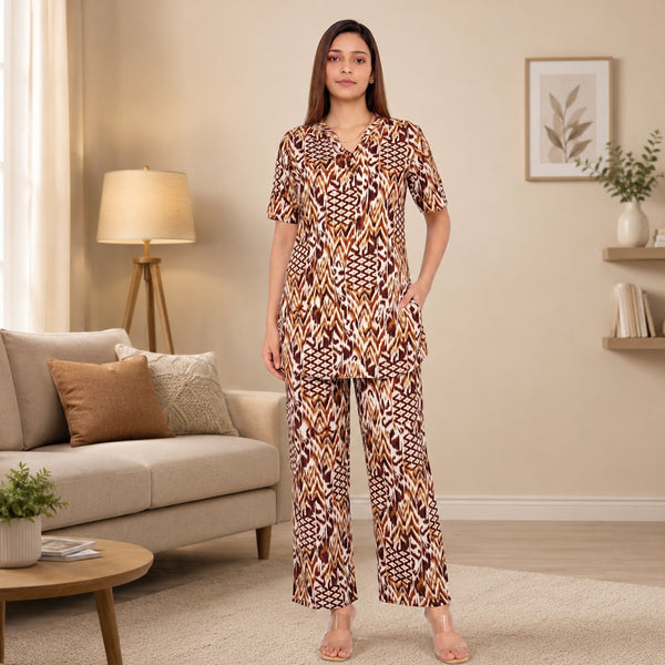 COMFORT LADY CO ORD SET WOMEN | PRINTED LOUNGE WEAR TWO PIECE OUTFIT | AIRPORT LOOK & TRAVEL WEAR