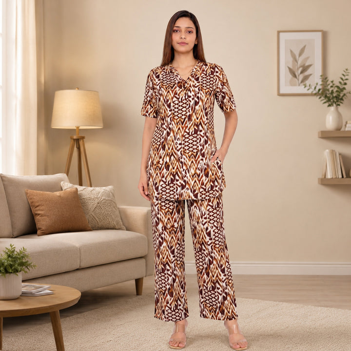 COMFORT LADY CO ORD SET WOMEN | PRINTED LOUNGE WEAR TWO PIECE OUTFIT | AIRPORT LOOK & TRAVEL WEAR