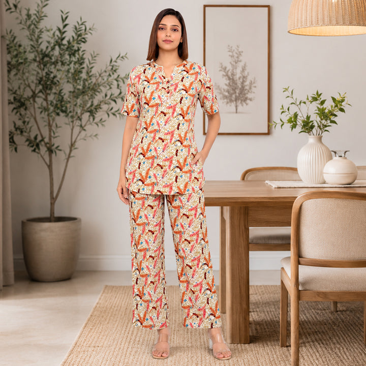 COMFORT LADY CO ORD SET WOMEN | PRINTED LOUNGE WEAR TWO PIECE OUTFIT | AIRPORT LOOK & TRAVEL WEAR