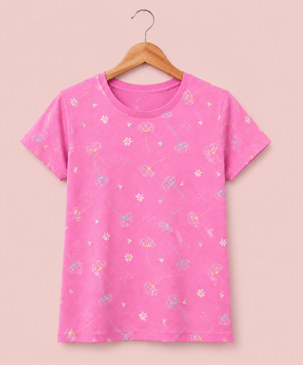 Comfort Lady All Over Printed Half Sleeve Cotton Round Neck T-Shirt