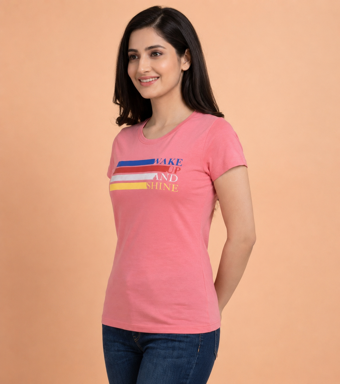 Comfort Lady Chest Print Half Sleeve Cotton Round Neck T-Shirt