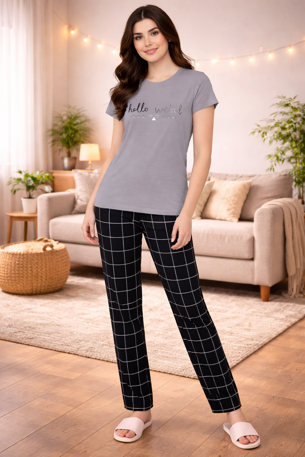 Loungewear Round Neck Printed T-Shirt with Pyjama