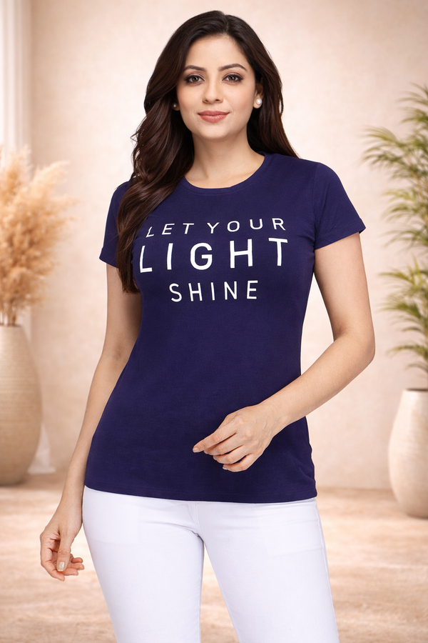 Comfort Lady Chest Print Half Sleeve Cotton Round Neck T-Shirt