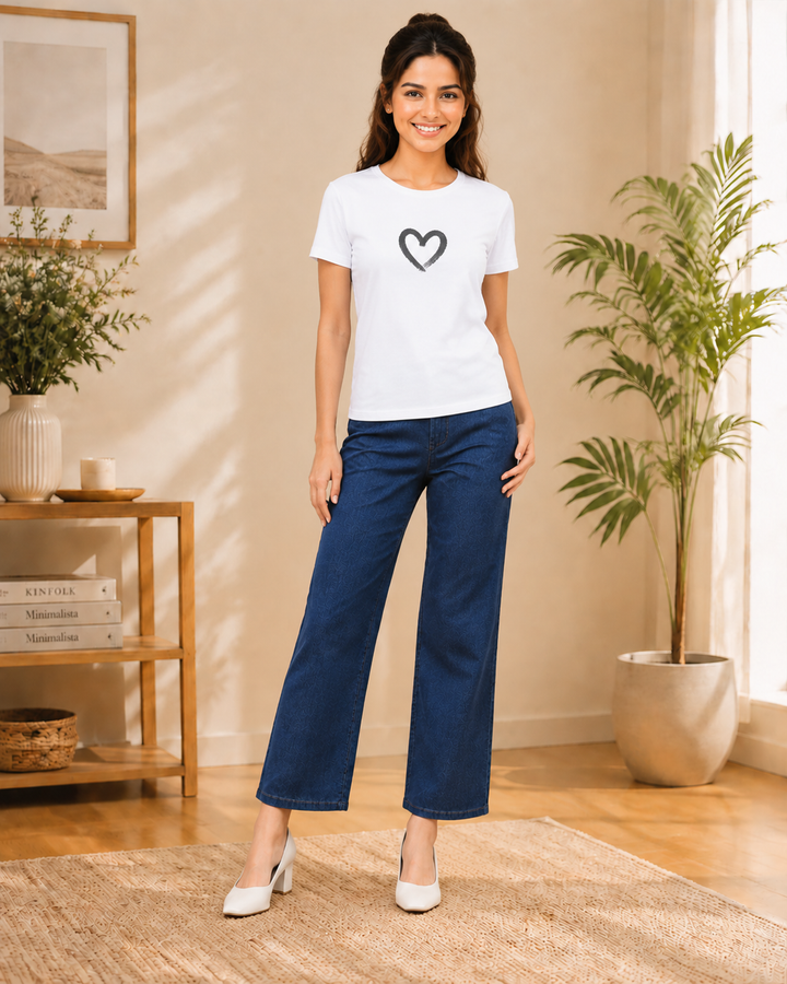 Comfort Lady Denim Long Flair Pant for Women | High Waist Wide Leg Trousers