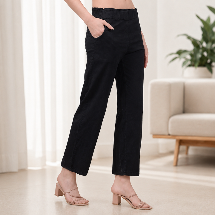 Comfort Lady Denim Long Flair Pant for Women | High Waist Wide Leg Trousers