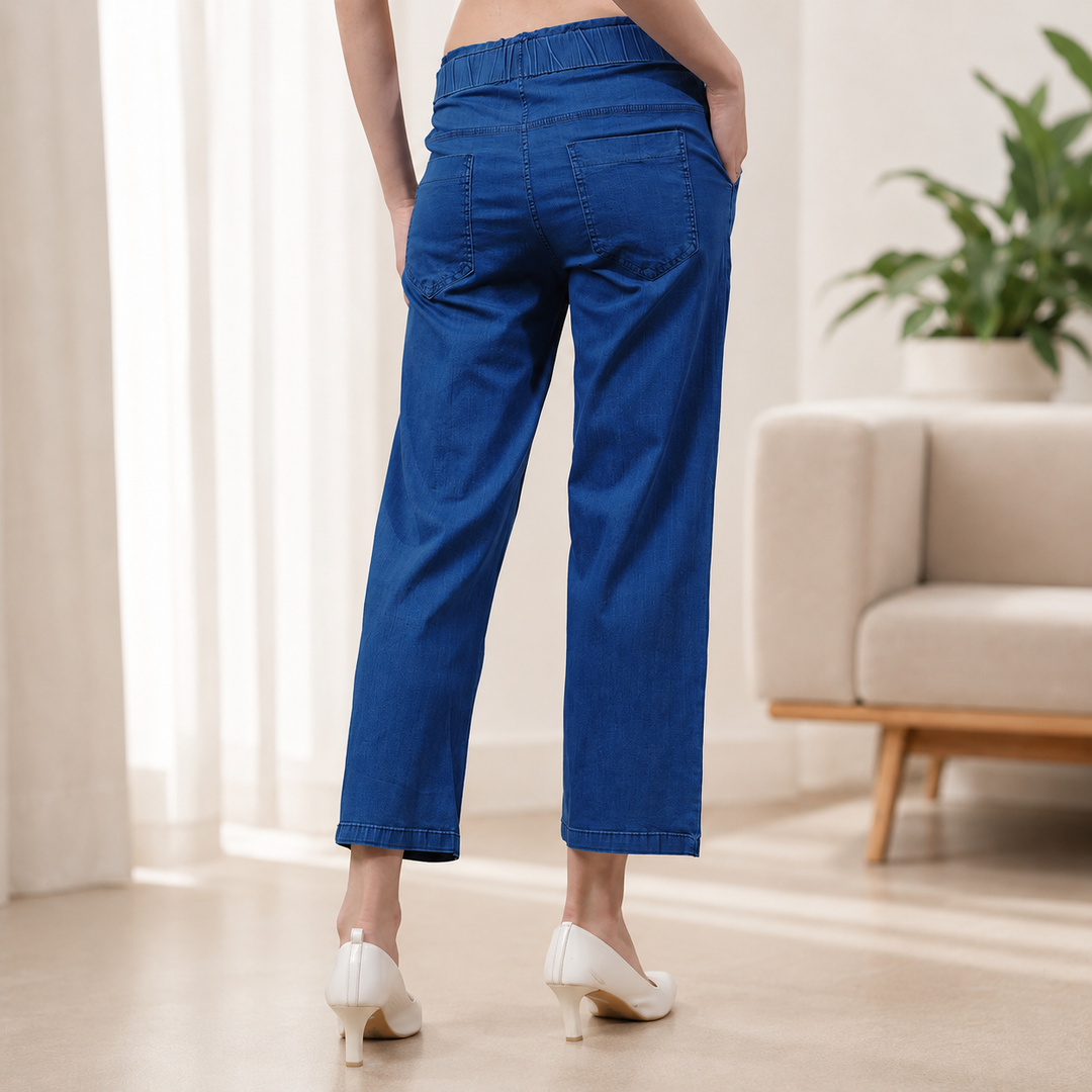 Comfort Lady Denim Long Flair Pant for Women | High Waist Wide Leg Trousers
