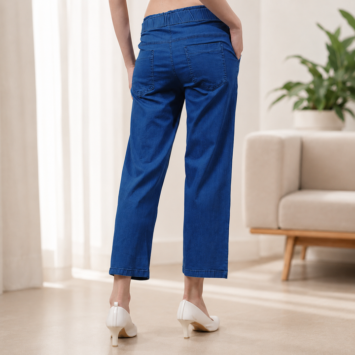 Comfort Lady Denim Long Flair Pant for Women | High Waist Wide Leg Trousers