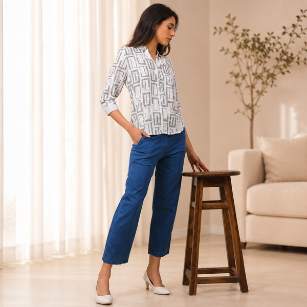 Comfort Lady Denim Long Flair Pant for Women | High Waist Wide Leg Trousers