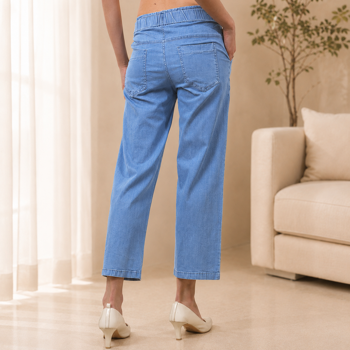 Comfort Lady Denim Long Flair Pant for Women | High Waist Wide Leg Trousers