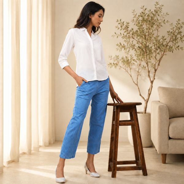 Comfort Lady Denim Long Flair Pant for Women | High Waist Wide Leg Trousers