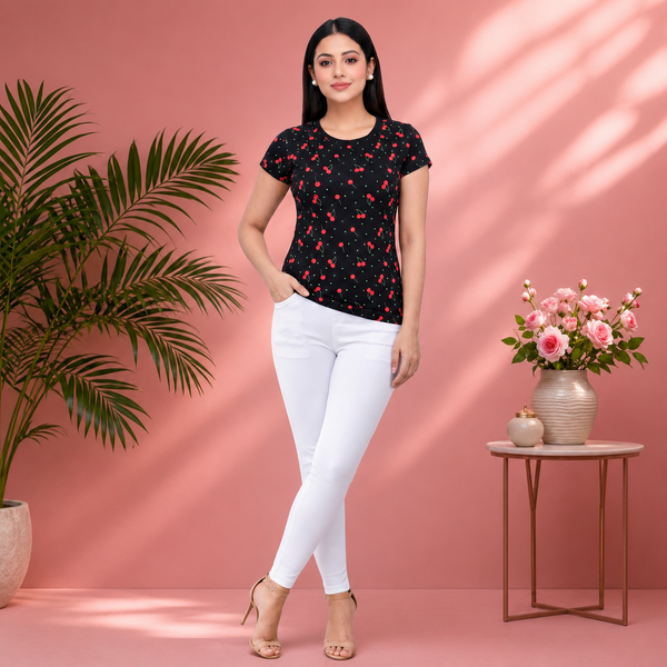 All Over Printed Half Sleev T-Shirts + Denim Jeggings