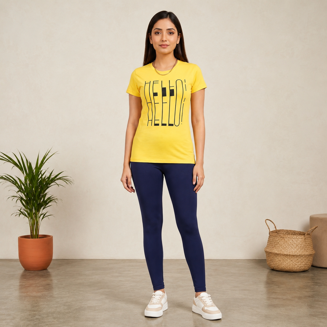 Chest Print Half Sleev T-Shirt + Fashion Jeggings