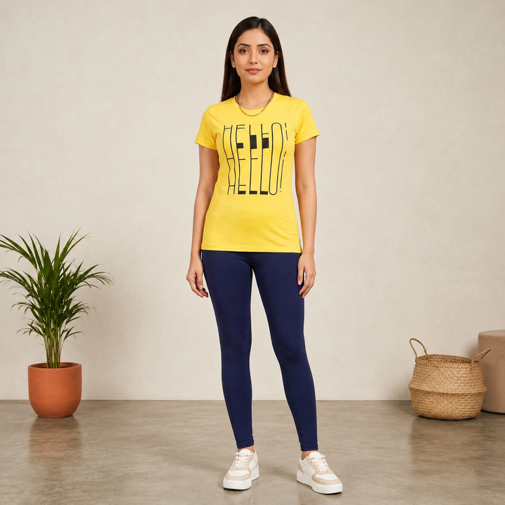 Chest Print Half Sleev T-Shirt + Fashion Jeggings