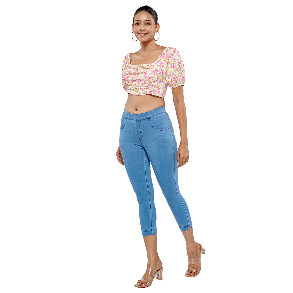 Comfort Lady Women's Cotton Denim Pants | Stretch Slim Fit Capri Jeans with Pockets | Mid Rise Casual Daily Wear