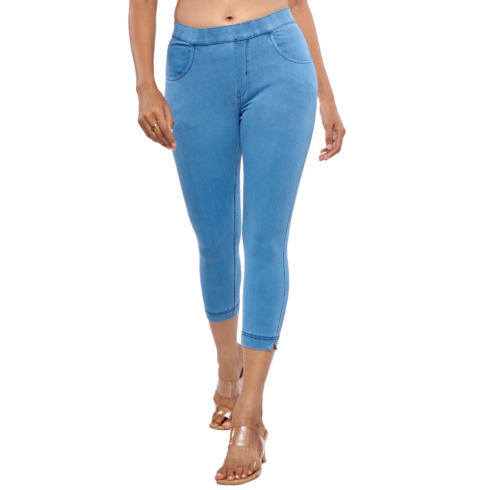 Comfort Lady Women's Cotton Denim Pants | Stretch Slim Fit Capri Jeans with Pockets | Mid Rise Casual Daily Wear