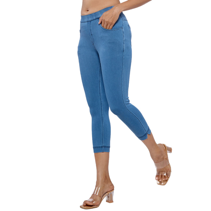 Comfort Lady Women's Cotton Denim Pants | Stretch Slim Fit Capri Jeans with Pockets | Mid Rise Casual Daily Wear