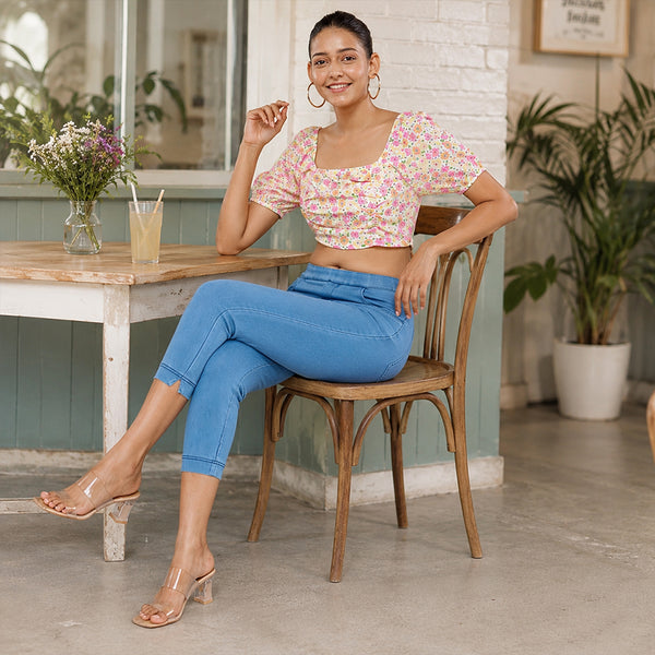 Comfort Lady Women's Cotton Denim Pants | Stretch Slim Fit Capri Jeans with Pockets | Mid Rise Casual Daily Wear
