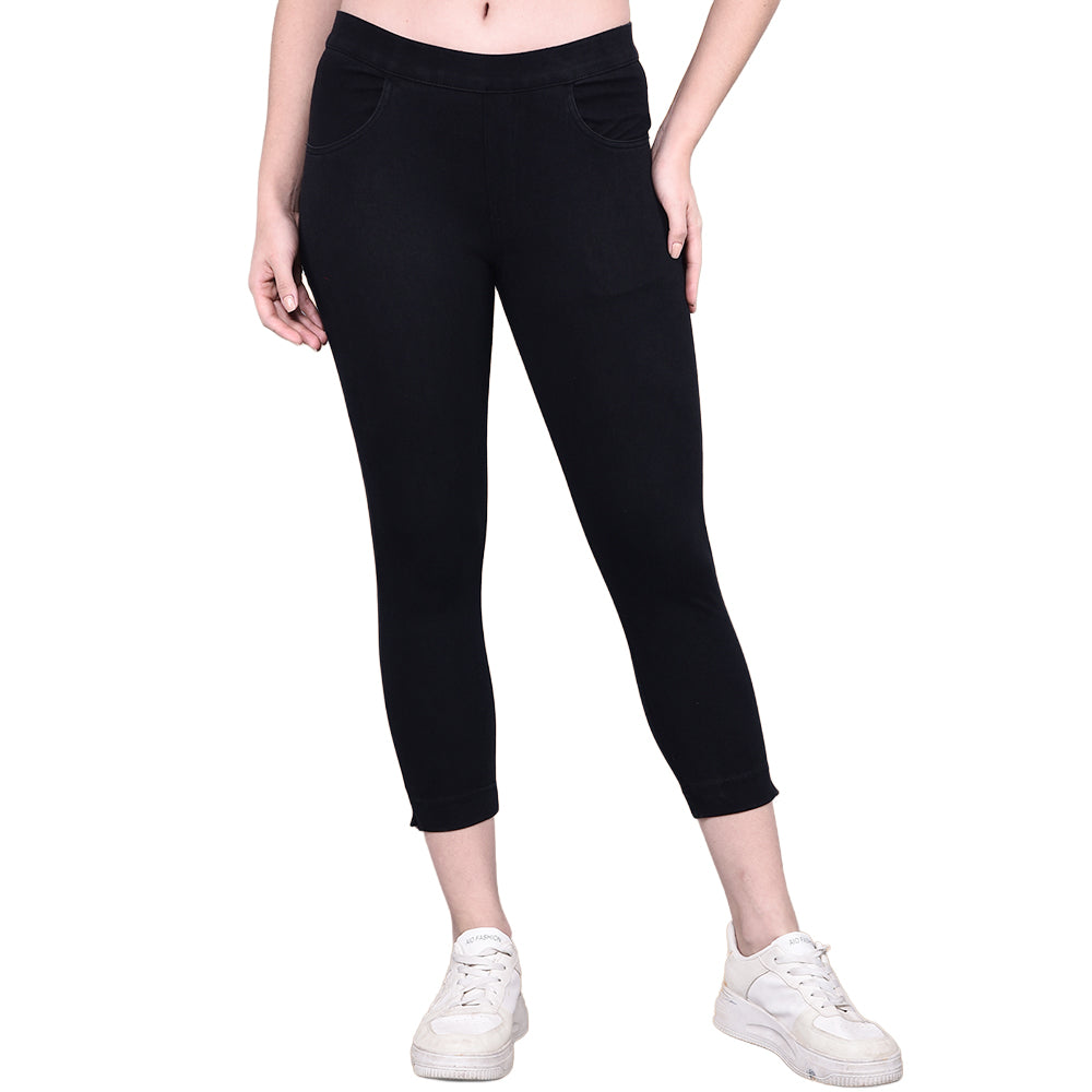 Comfort Lady Women's Cotton Denim Pants | Stretch Slim Fit Capri Jeans with Pockets | Mid Rise Casual Daily Wear