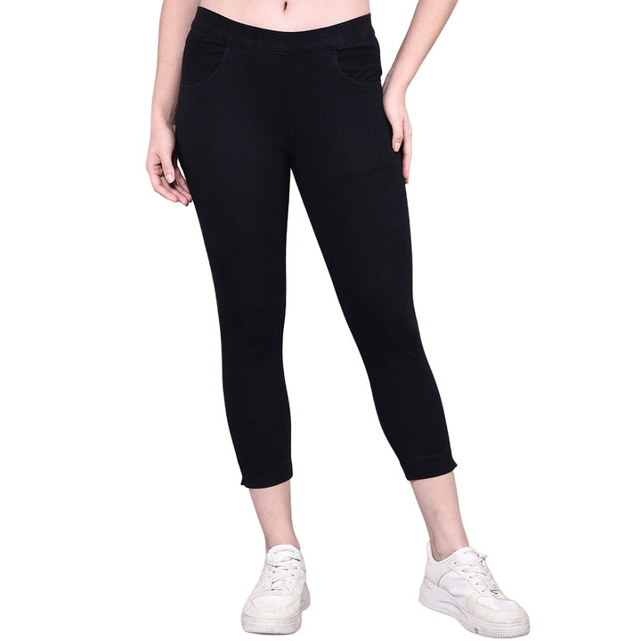Comfort Lady Women's Cotton Denim Pants | Stretch Slim Fit Capri Jeans with Pockets | Mid Rise Casual Daily Wear