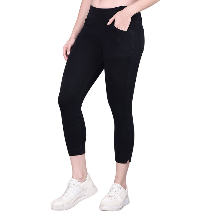 Comfort Lady Women's Cotton Denim Pants | Stretch Slim Fit Capri Jeans with Pockets | Mid Rise Casual Daily Wear