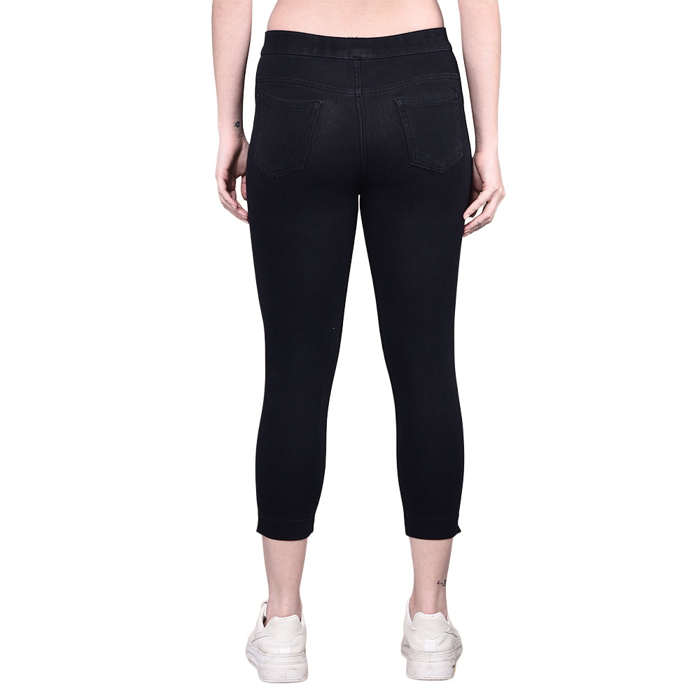 Comfort Lady Women's Cotton Denim Pants | Stretch Slim Fit Capri Jeans with Pockets | Mid Rise Casual Daily Wear