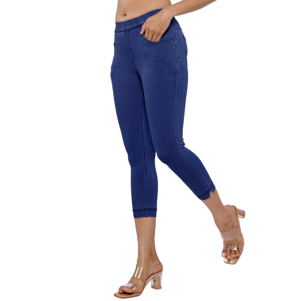 Comfort Lady Women's Cotton Denim Pants | Stretch Slim Fit Capri Jeans with Pockets | Mid Rise Casual Daily Wear
