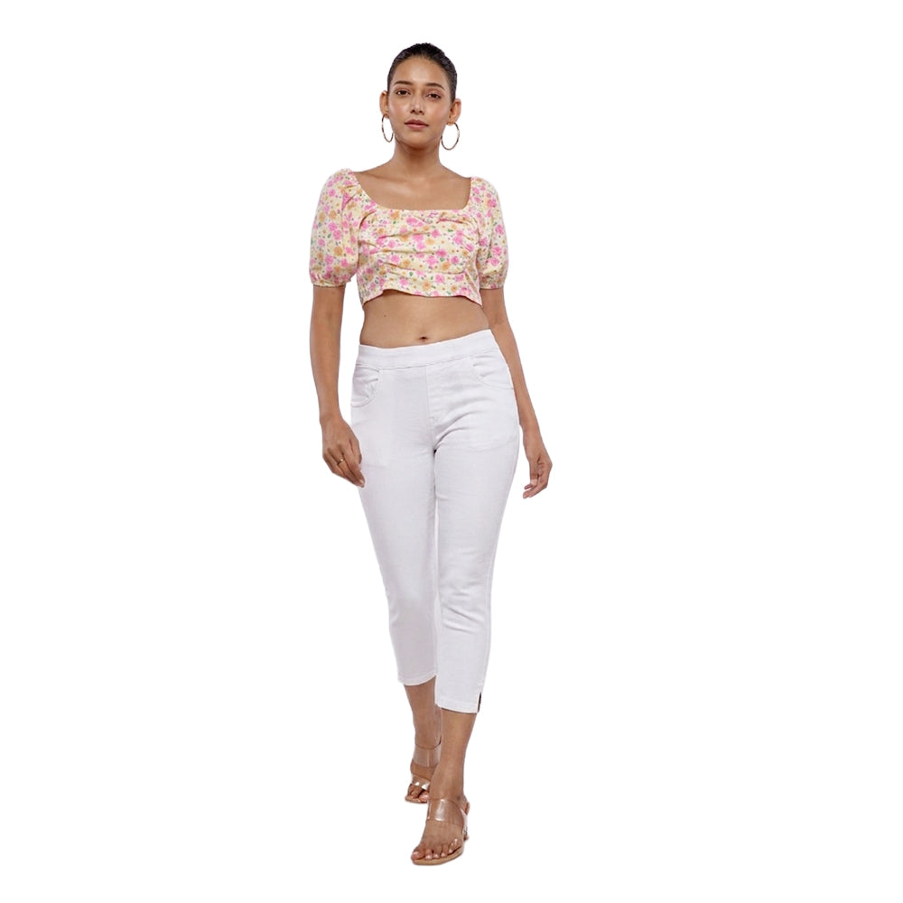 Comfort Lady Women's Cotton Denim Pants | Stretch Slim Fit Capri Jeans with Pockets | Mid Rise Casual Daily Wear