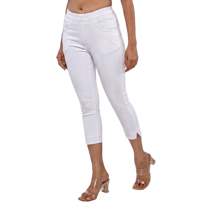 Comfort Lady Women's Cotton Denim Pants | Stretch Slim Fit Capri Jeans with Pockets | Mid Rise Casual Daily Wear