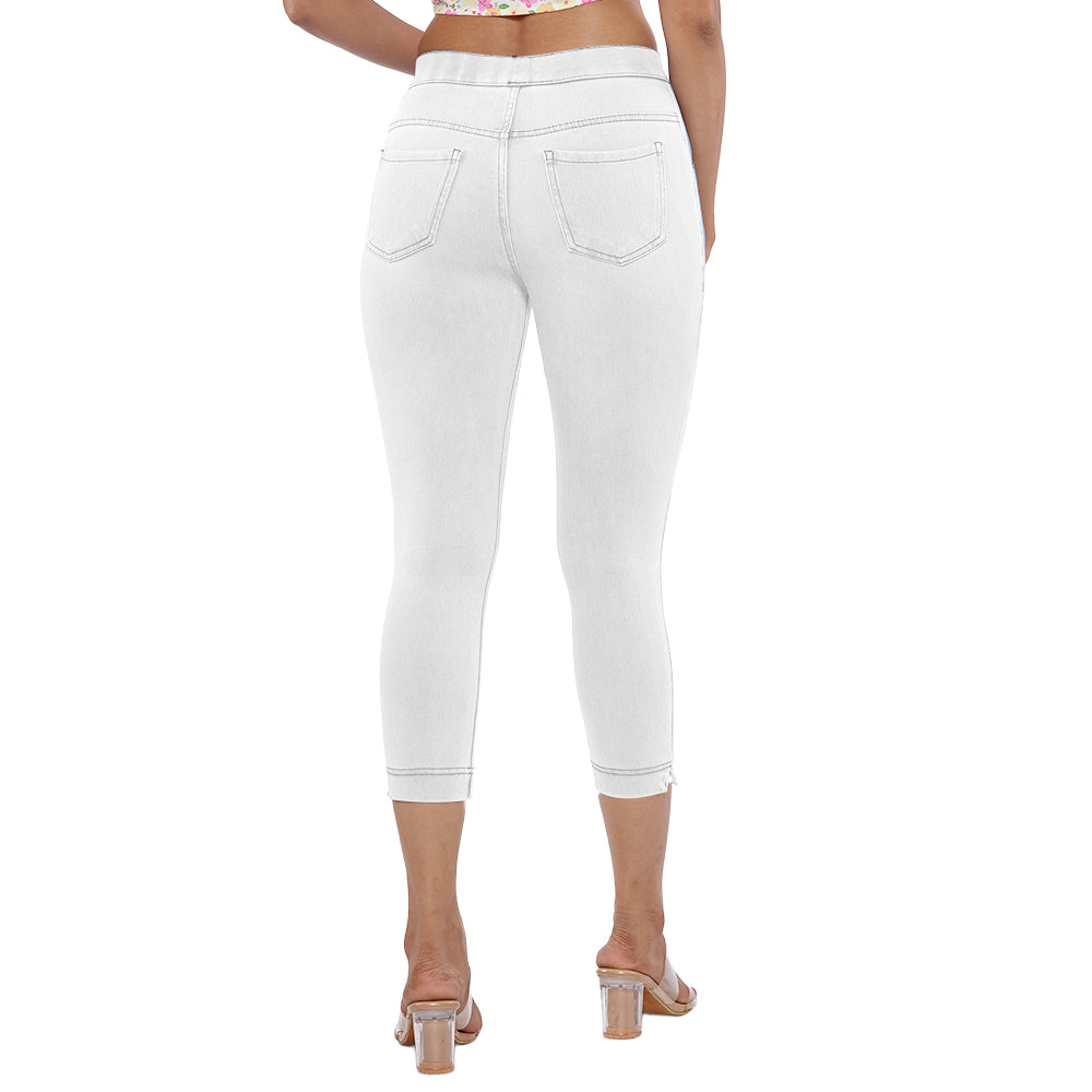 Comfort Lady Women's Cotton Denim Pants | Stretch Slim Fit Capri Jeans with Pockets | Mid Rise Casual Daily Wear