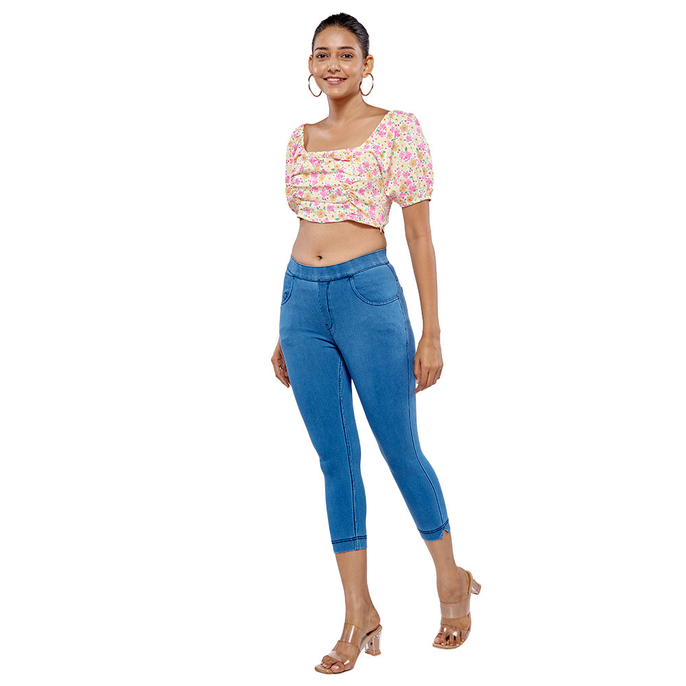 Comfort Lady Women's Cotton Denim Pants | Stretch Slim Fit Capri Jeans with Pockets | Mid Rise Casual Daily Wear