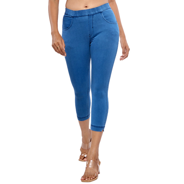 Comfort Lady Women's Cotton Denim Pants | Stretch Slim Fit Capri Jeans with Pockets | Mid Rise Casual Daily Wear
