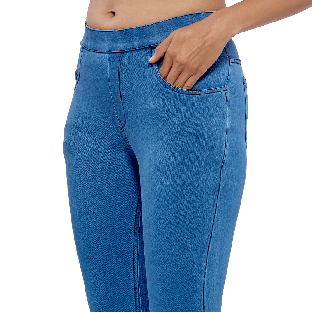 Comfort Lady Women's Cotton Denim Pants | Stretch Slim Fit Capri Jeans with Pockets | Mid Rise Casual Daily Wear