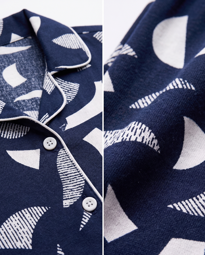 Nightsuit Collared Printed Shirt with Pyjama Pant Co-ord