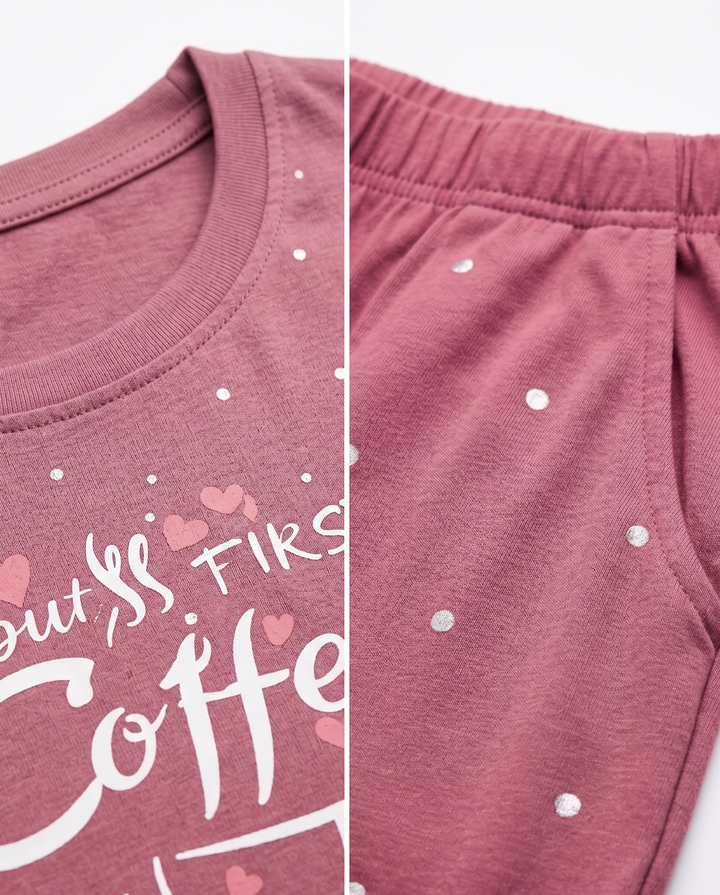 Loungewear Round Neck Printed T-Shirt with Pyjama