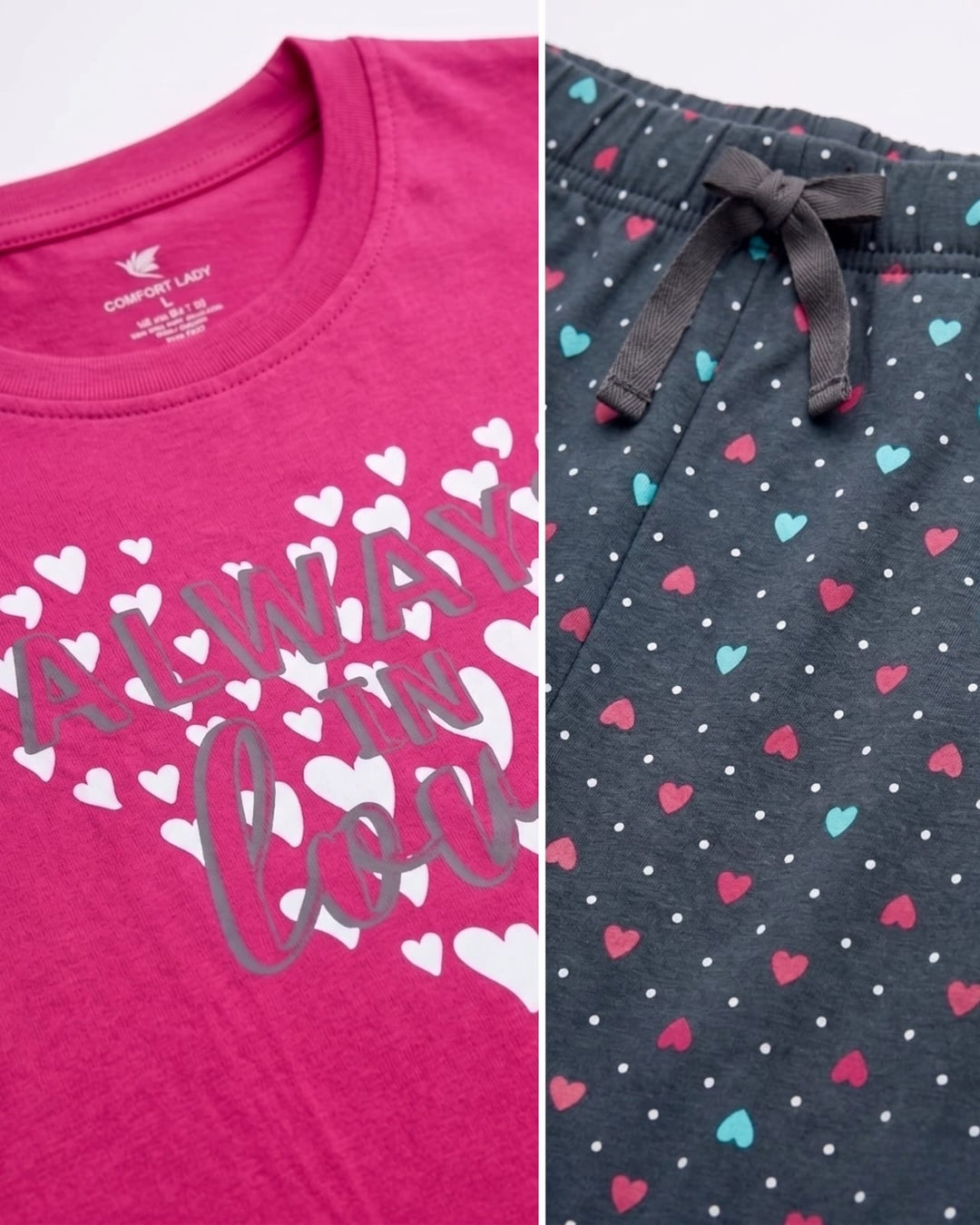 Loungewear Round Neck Printed T-Shirt with Pyjama