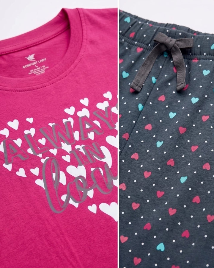 Loungewear Round Neck Printed T-Shirt with Pyjama